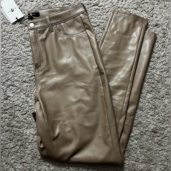 NWT 7 For All Mankind Vegan Tan Leather Pants - Picture 2 of 4